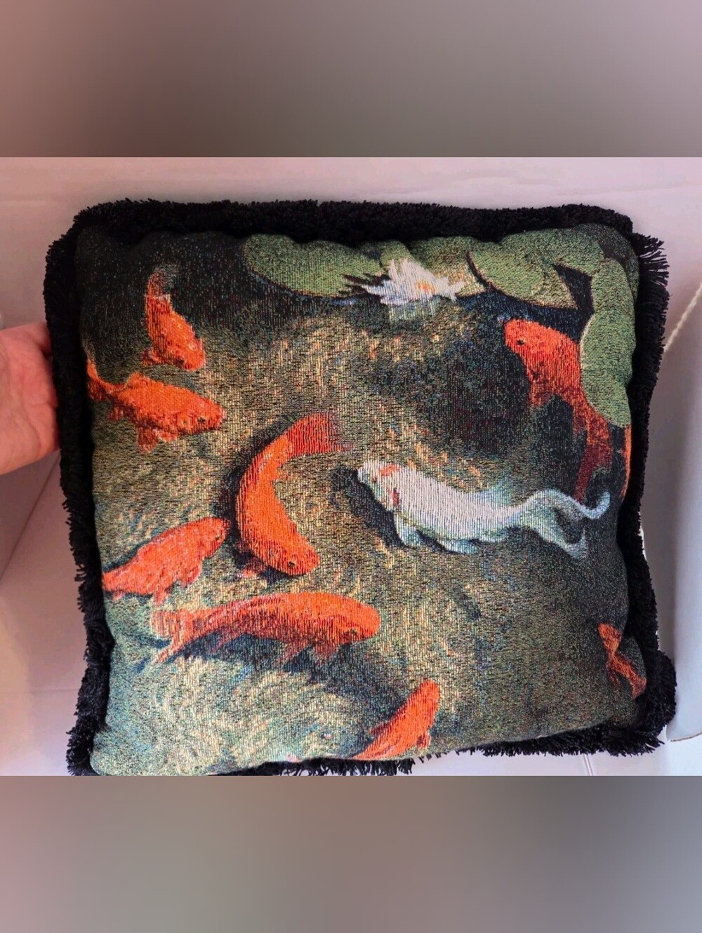 Nancy Howe Orange & White Koi Tapestry Pillow Gorgeous Koi Pond